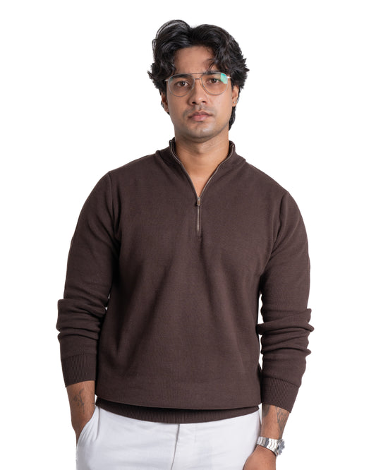 Quarter-Zip – Fitted Cotton Knit - Brew
