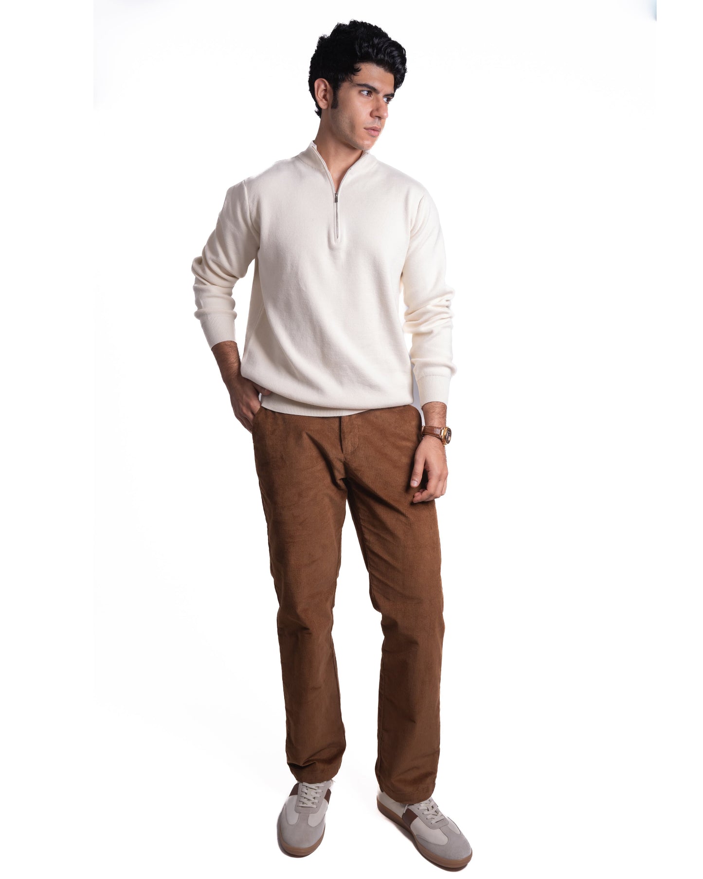 Quarter-Zip – Fitted Cotton Knit - Ivory