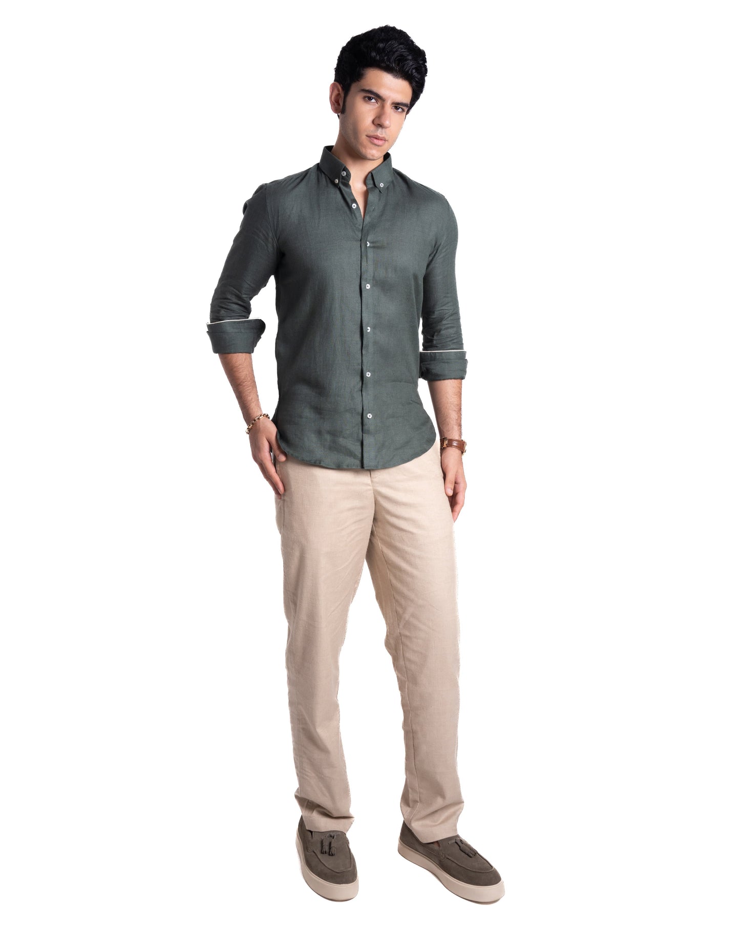 Pure Linen Shirt - Earthy - Moss