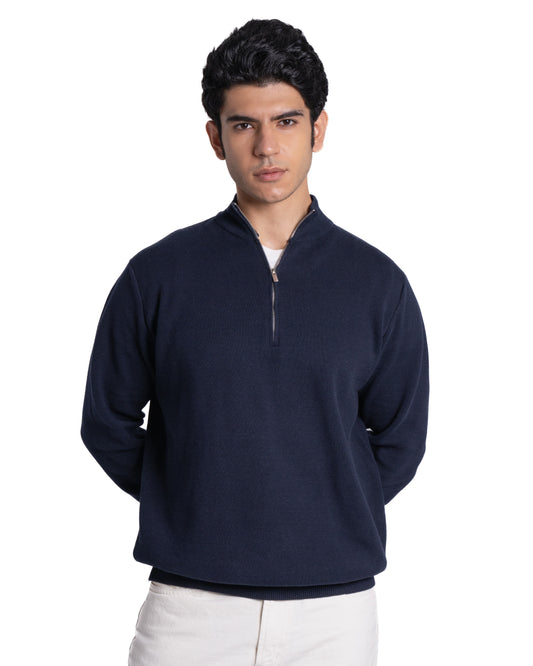 Quarter-Zip – Fitted Cotton Knit - Navy