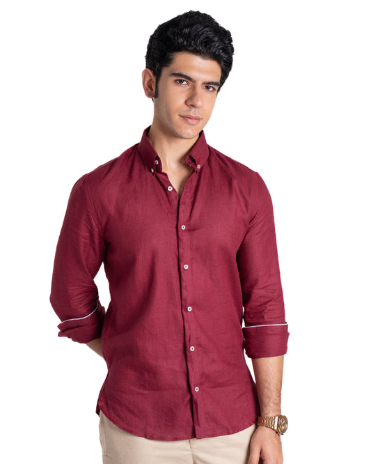 Pure Linen Shirt - Earthy - Oxblood
