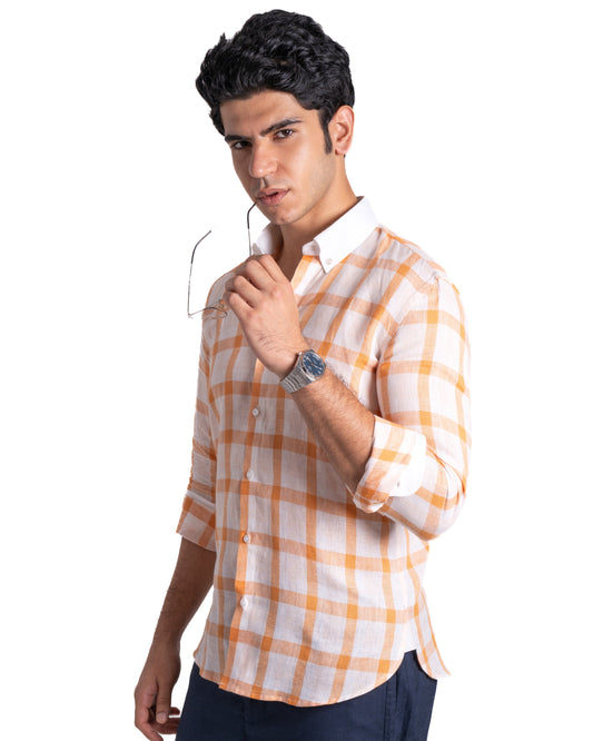 Linen Shirt - Contrast - Tangerine