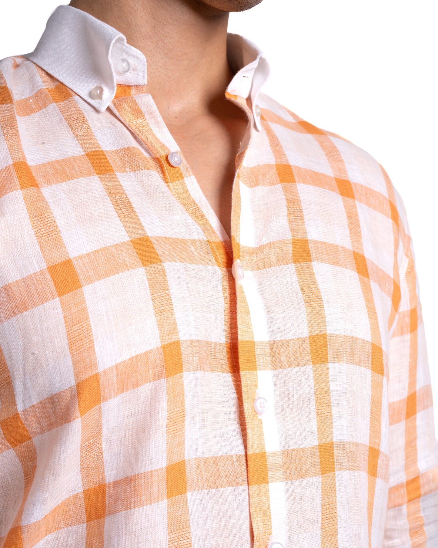 Linen Shirt - Contrast - Tangerine